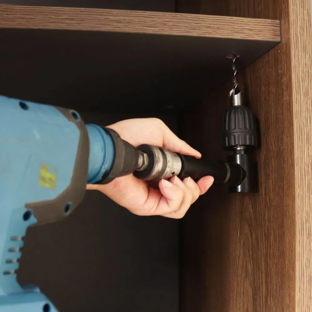 

90 Degrees Right-angle Adapter Right Angle Bend Cordless Drill Attachment Drilling Extension Chuck Black Professional