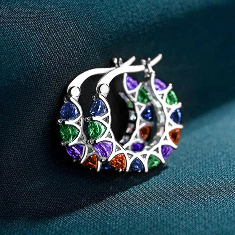 Huitan Unique Women Hoop Earrings Inlaid Shining Cubic Zirconia Trendy Special Accessories Jewelry for Wedding Party Daily image 3