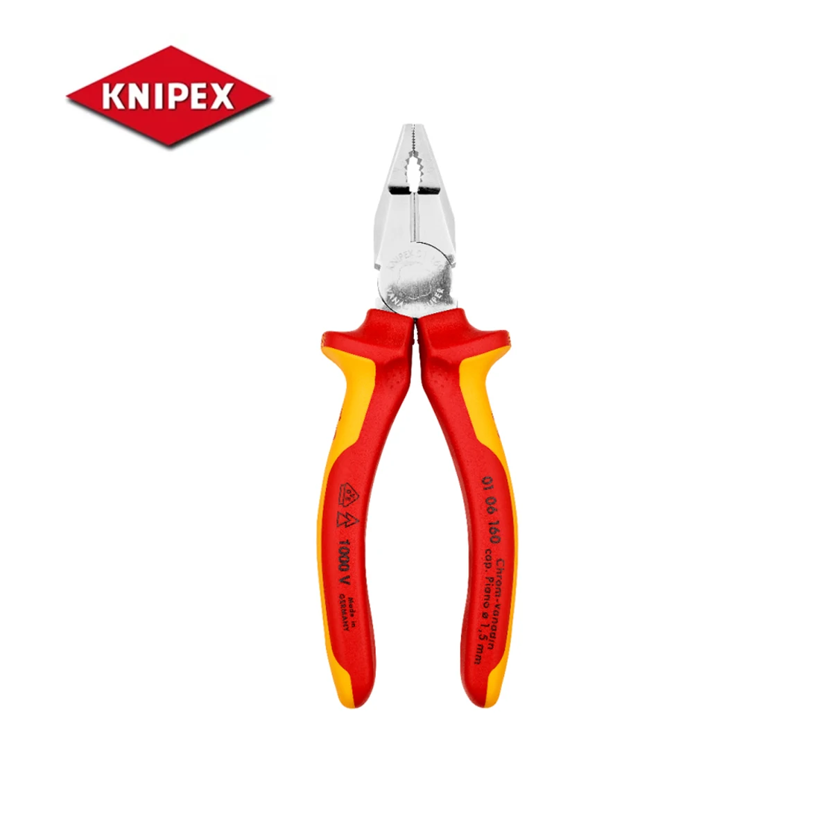 

KNIPEX 0106160 VDE-tested Insulated Combination Pliers Chrome Vanadium Wear Resistant Gripper Jaws for Heavy Duty Use