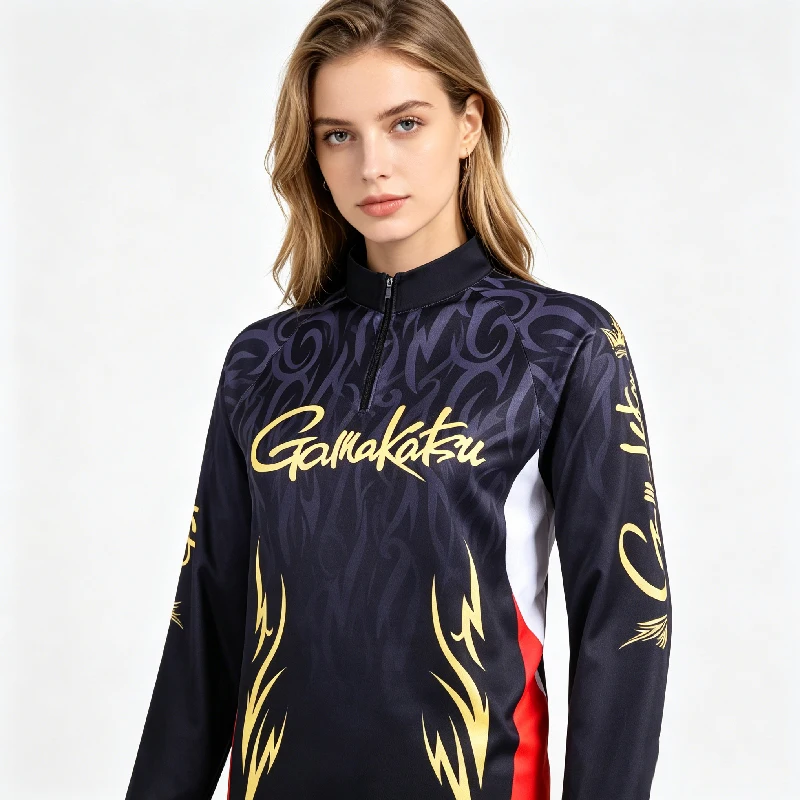 Gamakatsu Fishing Shirt Quick Dry UV Protection Men Long Sleeve Half Zip Outdoor Sport Jersey Breathable Anti-sweat Camisa Pesca