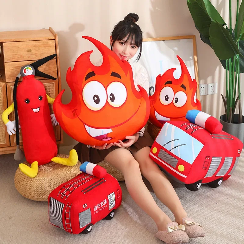 Cute Fire Fighting Theme Plush Toys Simulation Fire Extinguisher/Fire Engine Stuffed Pillow Cushion Early Education Props