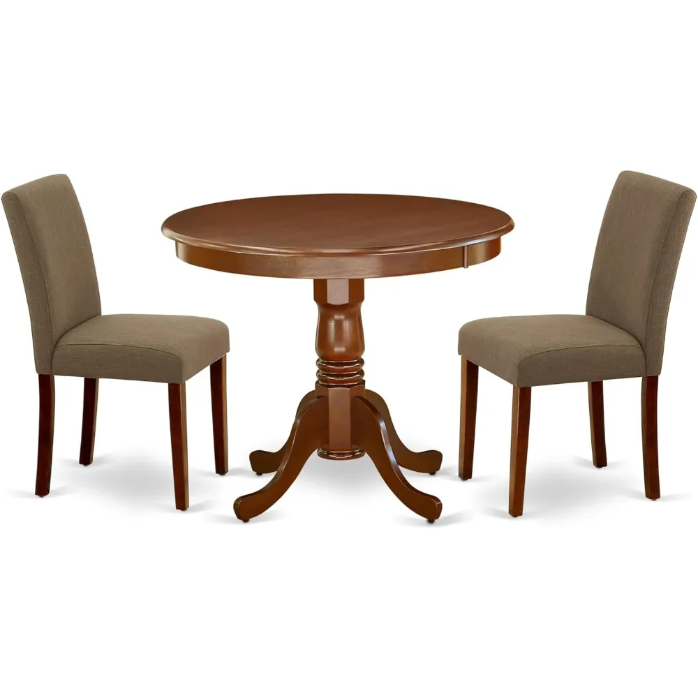 

3 Piece Modern Dining Table Set Contains a Round Kitchen Table with Pedestal and 2 Coffee Linen