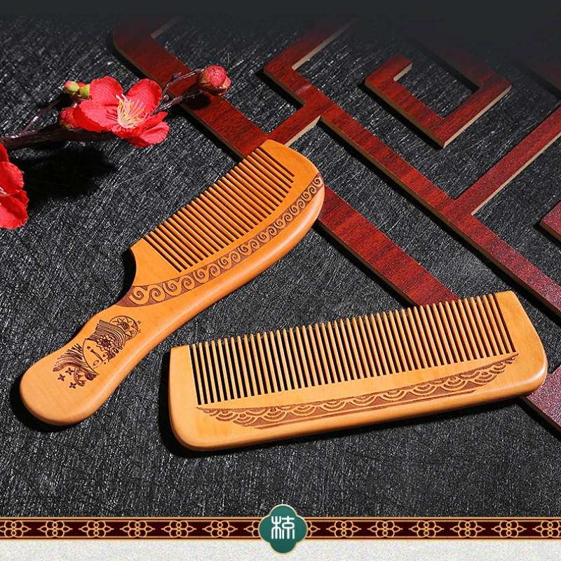 расческа для волос1pcs Natural Peach Wood Comb Anti-static Wide Tooth Hair Combs Head Massage Hair Care Comb Detangling Portable