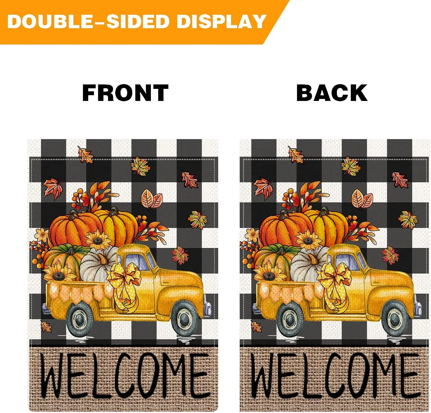 Fall Truck Buffalo Plaid Garden Flags for Outside, Fall Autumn Welcome Garden Flags 12x18 Double Sided, Rustic Pumpkin Harve hhz