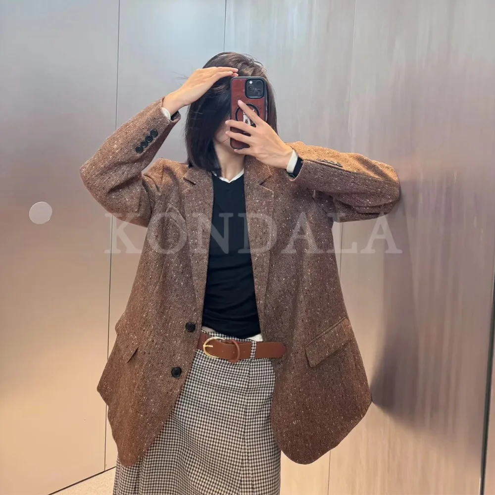 

KONDALA 2025 осень-зима офисные женские пиджаки модные элегантные однотонные уличные женские пиджаки с отложным воротником