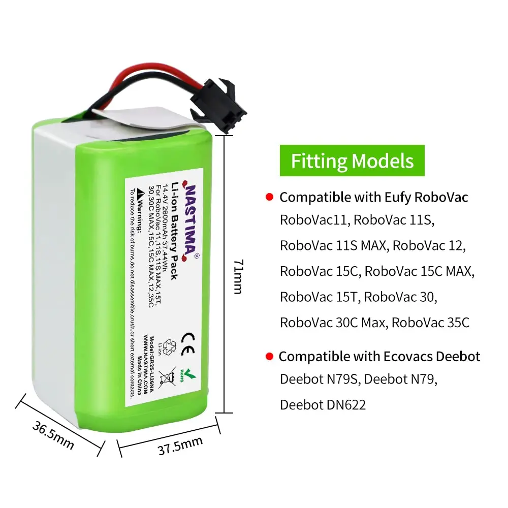 Nastima 14.4V 2600mAh Li-ion Battery for Conga Excellence 990 1090 1790 1990 Ecovacs Deebot N79 N79S DN622, Eufy Robovac 30 35C