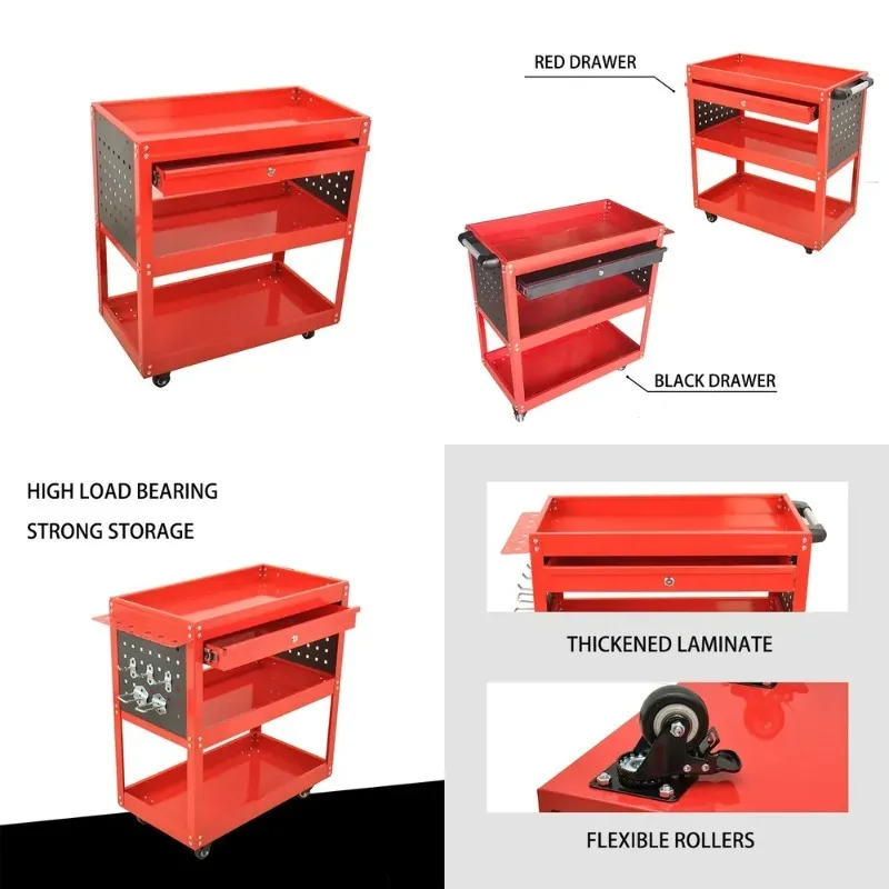 Single Drawer Three Tool Trolley Hardware Tool Box Auto Parts Maintenance Cabinet Multifunctional Parts Handling With Pulleys