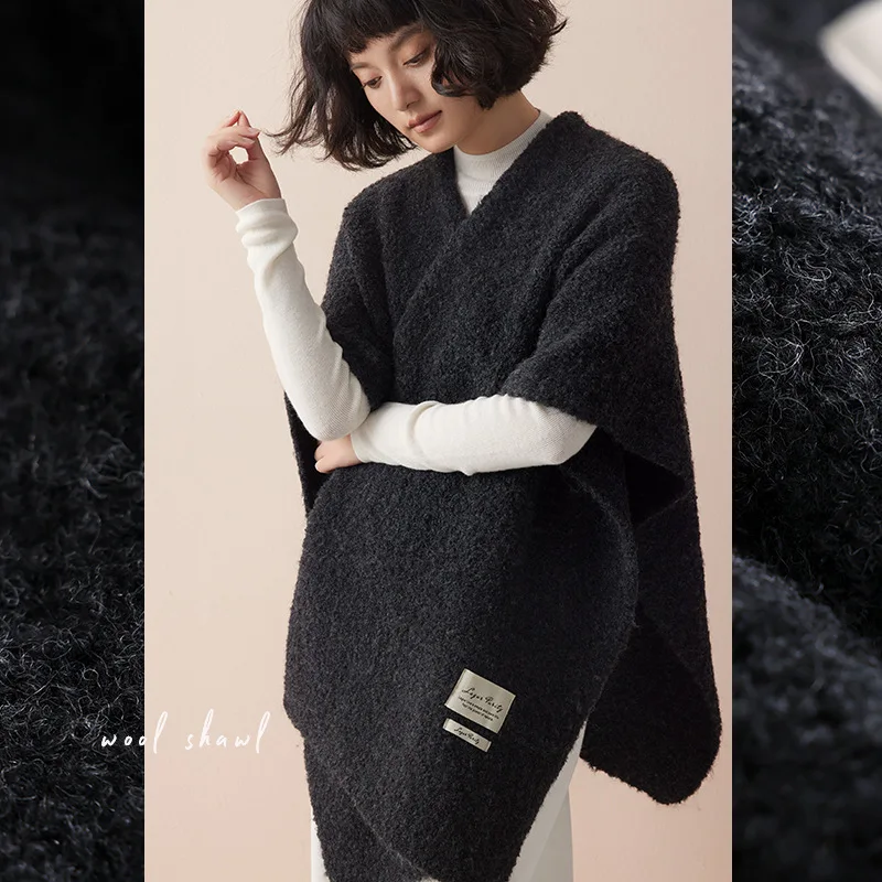 Women's Wool Extra Thick Shawl, Oversized Dual-purpose Winter Warm Cape Scarf, Elegant Large Wrap for Cold Weather
