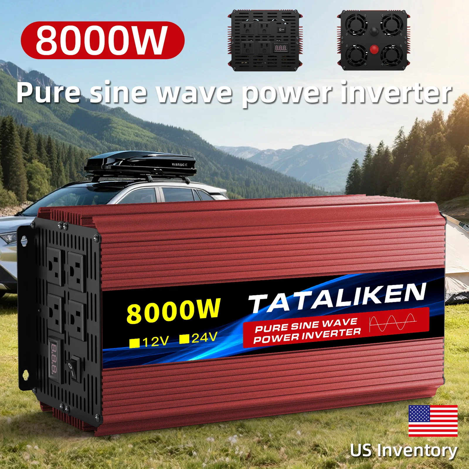 US Socket Pure Sine Wave Inverter DC 24V to AC 110V 60HZ 1000W 2200W 3500W 4000W 5000W 8000W High Efficiency with Reliable UPS and Safety Protection