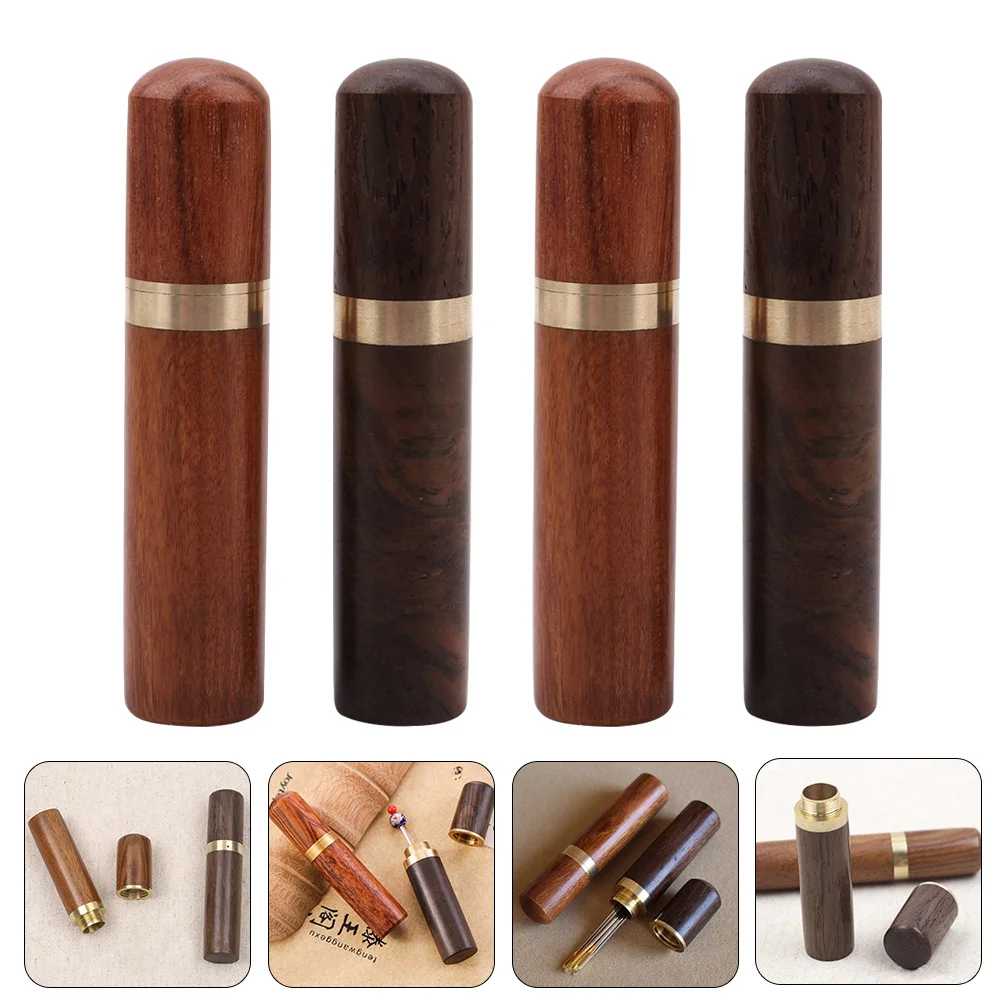 4pcs Sewing Needle Box Wooden Needle Case Threading Needles Holder Storage Container For Crafts Embroidery Tool Supply