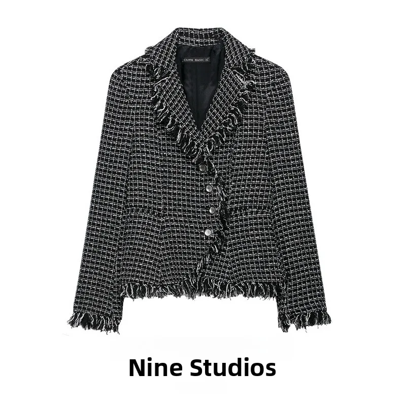 NINE ZAR Women's Slim Fit Texture Vintage Texture Casual Versatile  Long Sleeve Winter Fashion Ladies' Suit