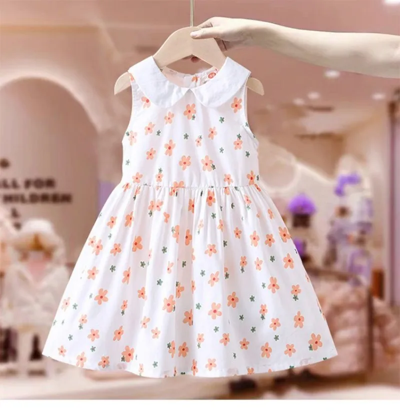 New Girl's Dress Summer Children's Fashionable Summer Vest Dress Baby Children's Wear Girl's Fragmented Flower Skirt