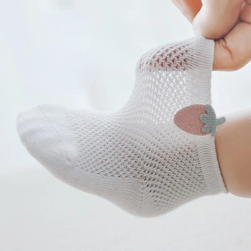 Meias infantis de malha respirável, meias de algodão finas, babysocks desossadas, acessórios fofos, 0-5Y, 3 pares