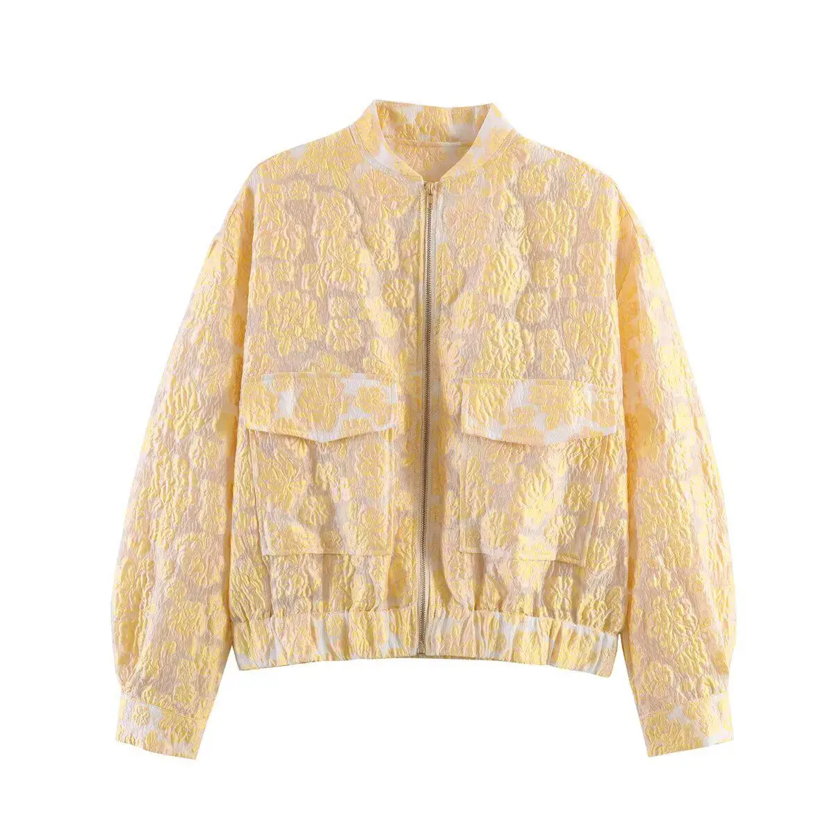 

Женская куртка из золотистого жаккарда 2026: Весенне-осеннее универсальное пальто на молнии, легкая уличная одежда, стильный топ с длинными рукавами