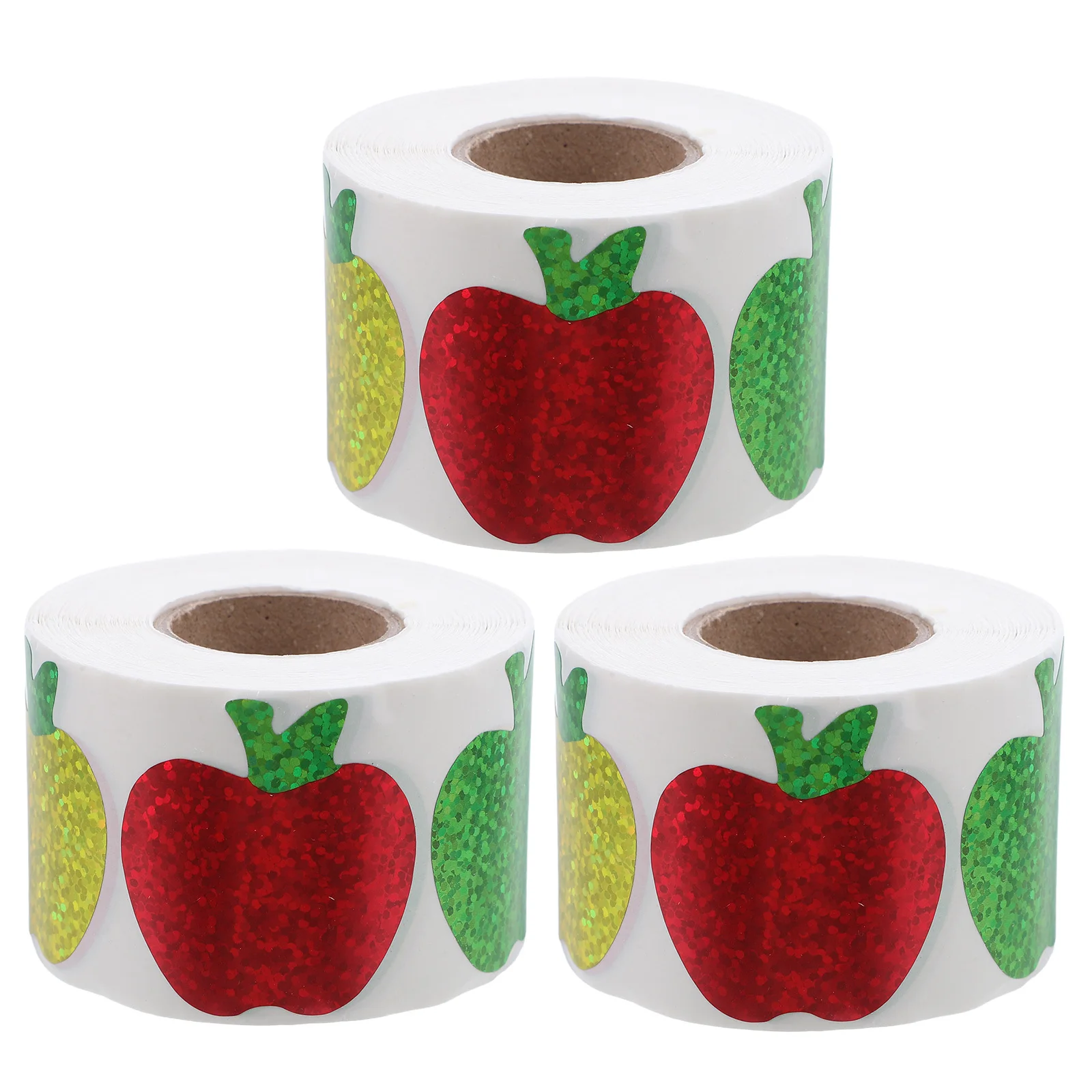 

3 Rolls Apple Sealing Stickers Christmas Laser Cartoon Roll Self-Adhesive Fruit Labels Holiday Envelope Food Box Container