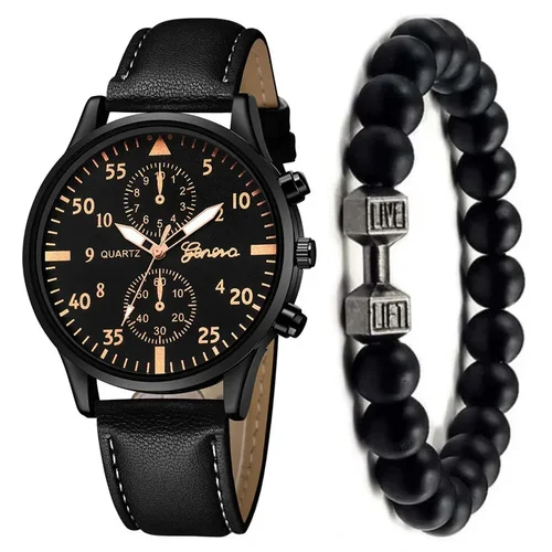 2 unids/set de relojes de negocios para hombre, pulsera de cuero con esfera árabe a la moda, conjunto de pulsera de reloj de cuarzo para hombre, reloj Masculino