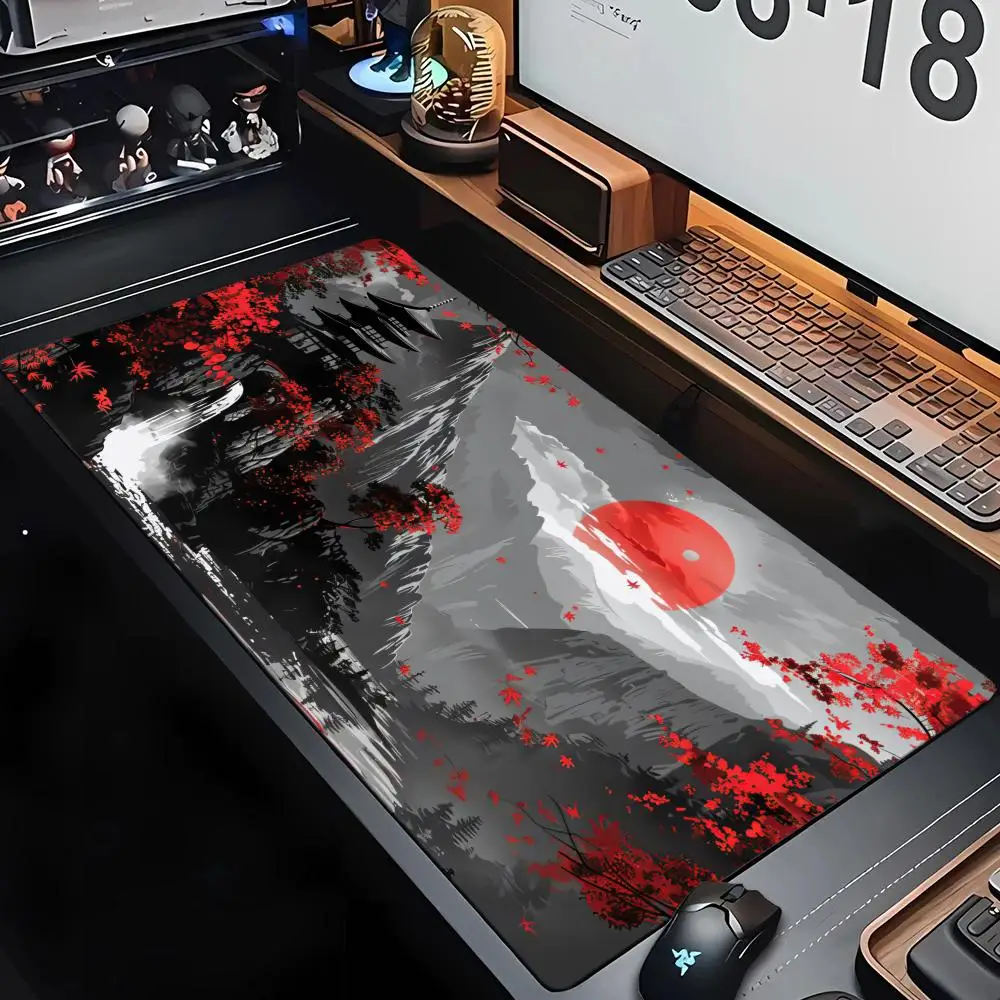 

Японский пейзажный художественный коврик для мыши XXL, большой резиновый коврик для компьютерных игр, противоскользящий игровой коврик с заблокированными краями, удлинитель для офисного стола