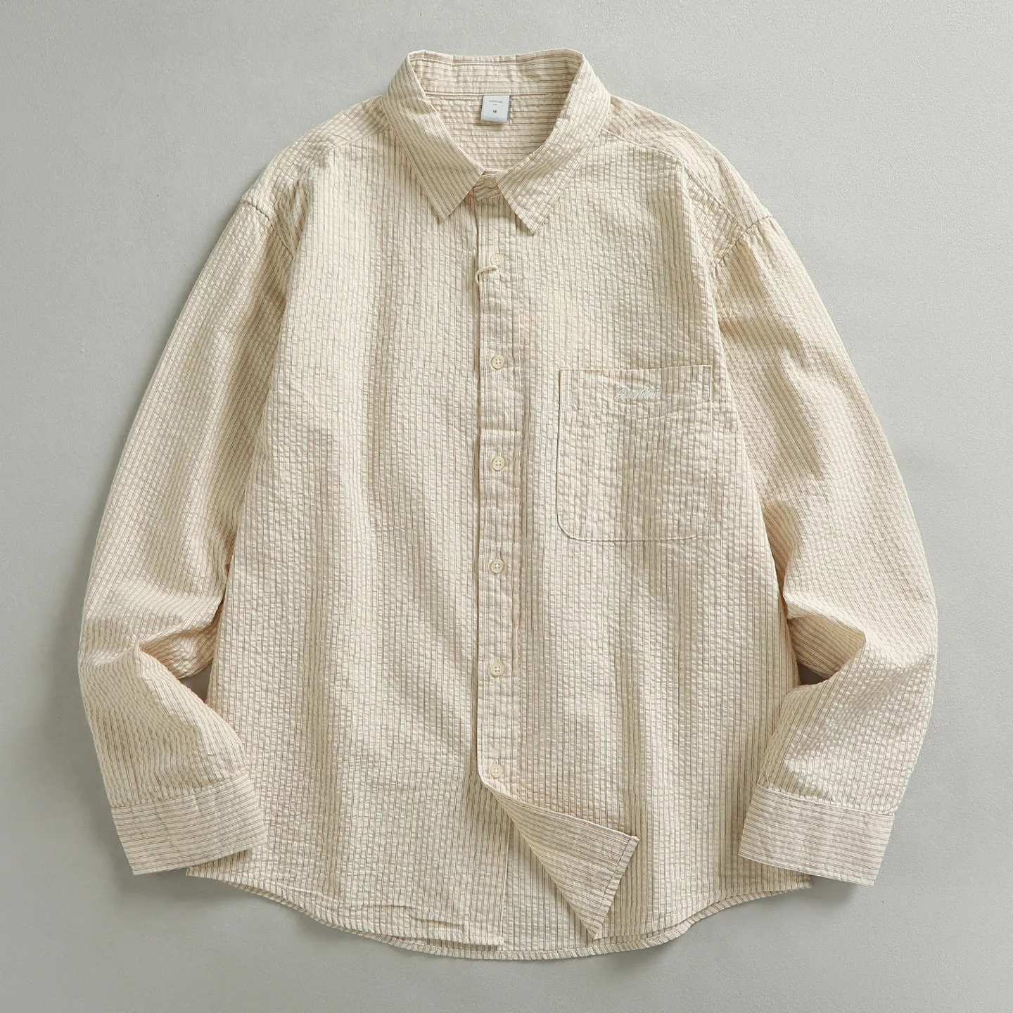 Japanese Style Striped Shirts for Men Long Sleeve Lapel Chest Pocket Oversized Loose Daily Casual Tops