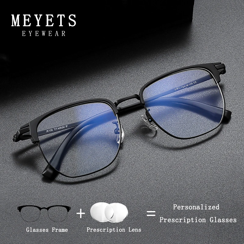 MEYETS Brand Design Ultralight Pure Titanium Rectangle Prescription Glasses For Men Half-Rim Myopia Optical Progressive Eyewear