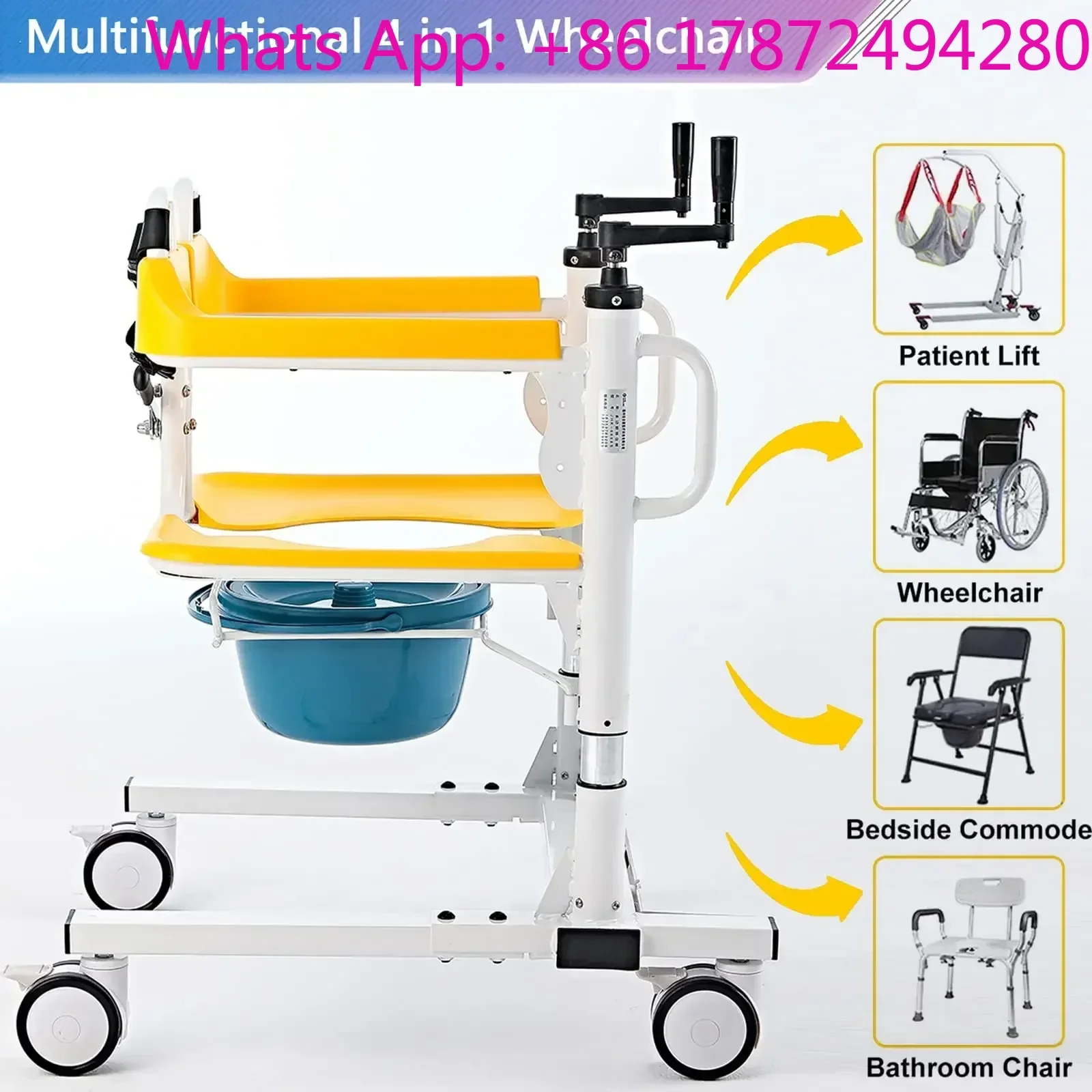 Portable multi-functional patient lift transfer chair, home bathroom lift chair, equipped with a walker and walker function.