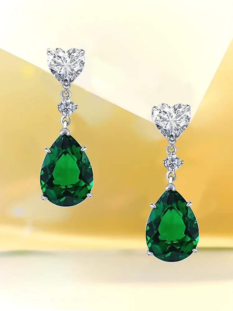 Fashionable grandmother green 925 pure silver light luxury earrings inlaid with high carbon diamonds, temperament niche female