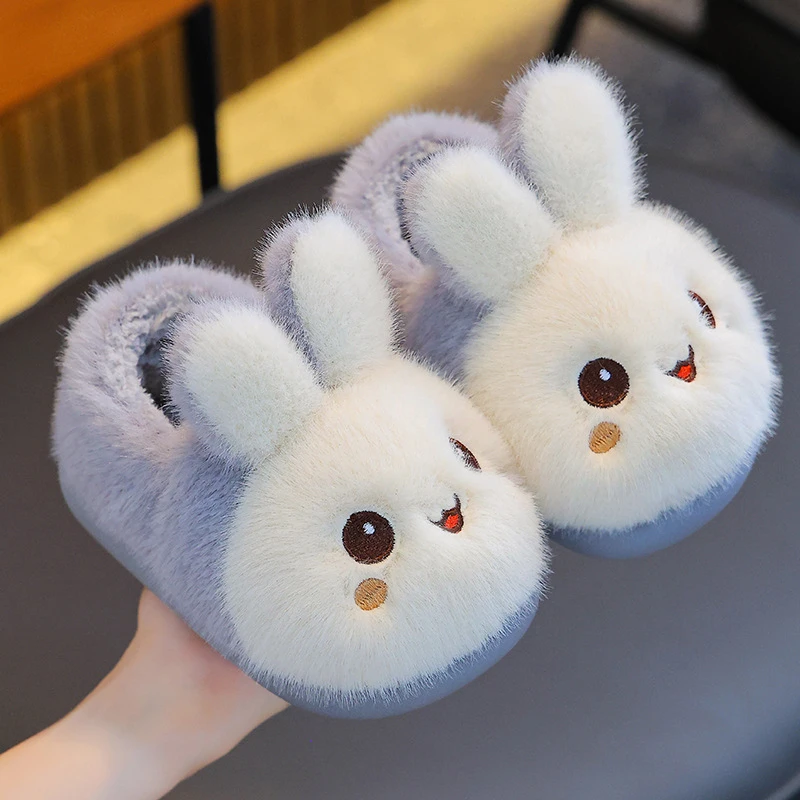 Picture 6: New Trendy Sweet Bow Fluffy Rabbit Slippers Kids Playful Pink Warm Bunny Ear Blush Cheek Furry Mules Home Shoes Children Slipper
