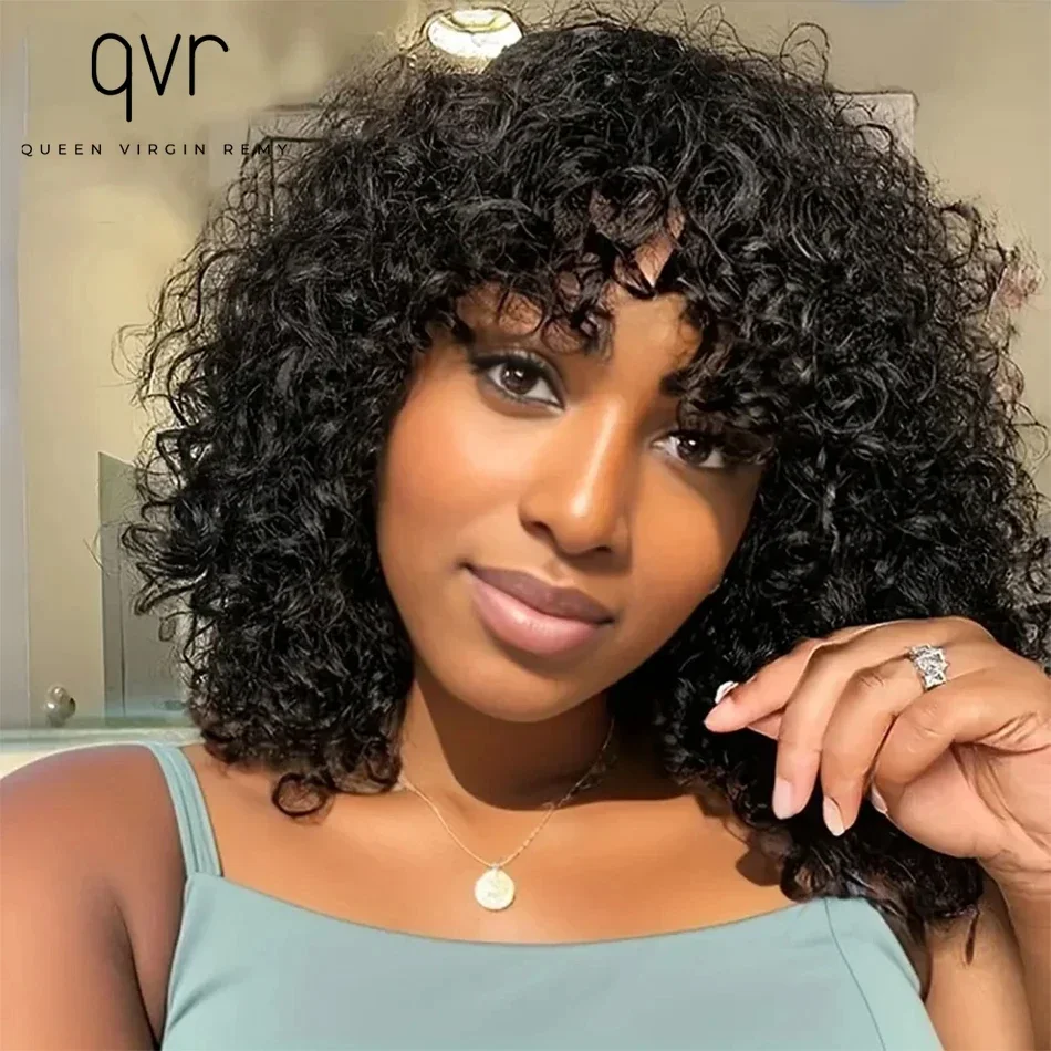 

Лидер продаж, курчавый вьющийся парик из натуральных волос с волнистыми волнами и челкой для чернокожих женщин, короткий боб, дышащий, удобный, повседневная одежда