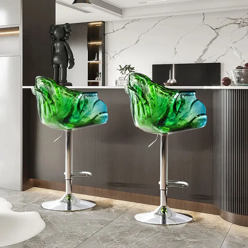 Handmade Polycarbonate Plastic Epoxy Petal Chair Art Floral Design High Rotation Lifting Resin Rod Stool Villa Home