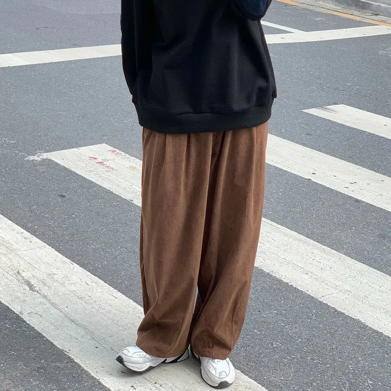 

Fall Winter Corduroy Female Wide Leg Pants Bf Japanese Oversized Cargo Trousers Hip Hop Streetwear All Match Straight Pants