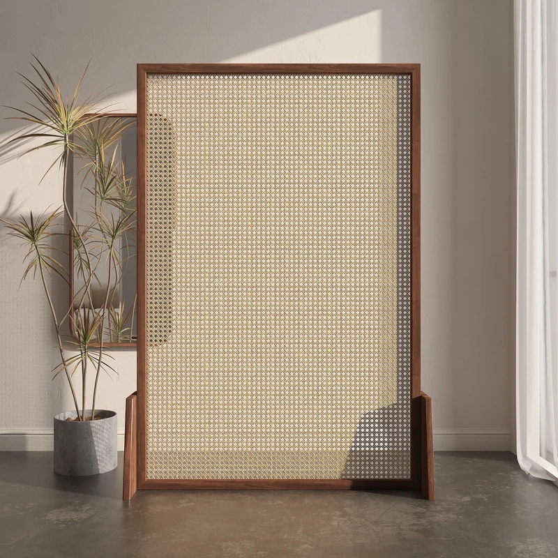 

Wabi Sandy Wind Solid Wood Rattan Screen Partition Living Room B & B Hotel Lobby Entry Entrance Portal Block Screen