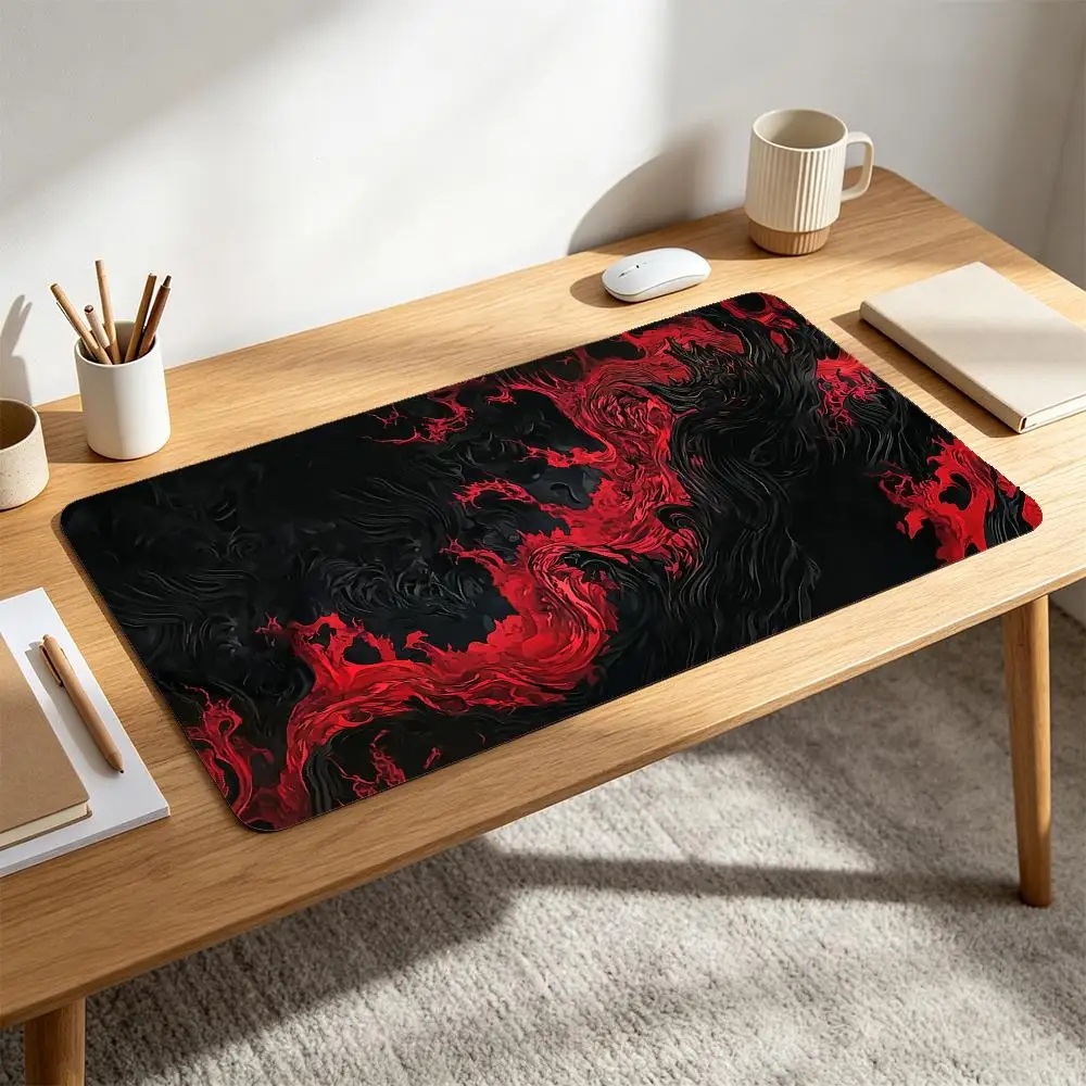 Black Red Abstract Fluid Art Desk Mat Large Non-slip Gaming Mouse Pad XXL Cool Swirl Pattern Deskmat for Office Keyboard