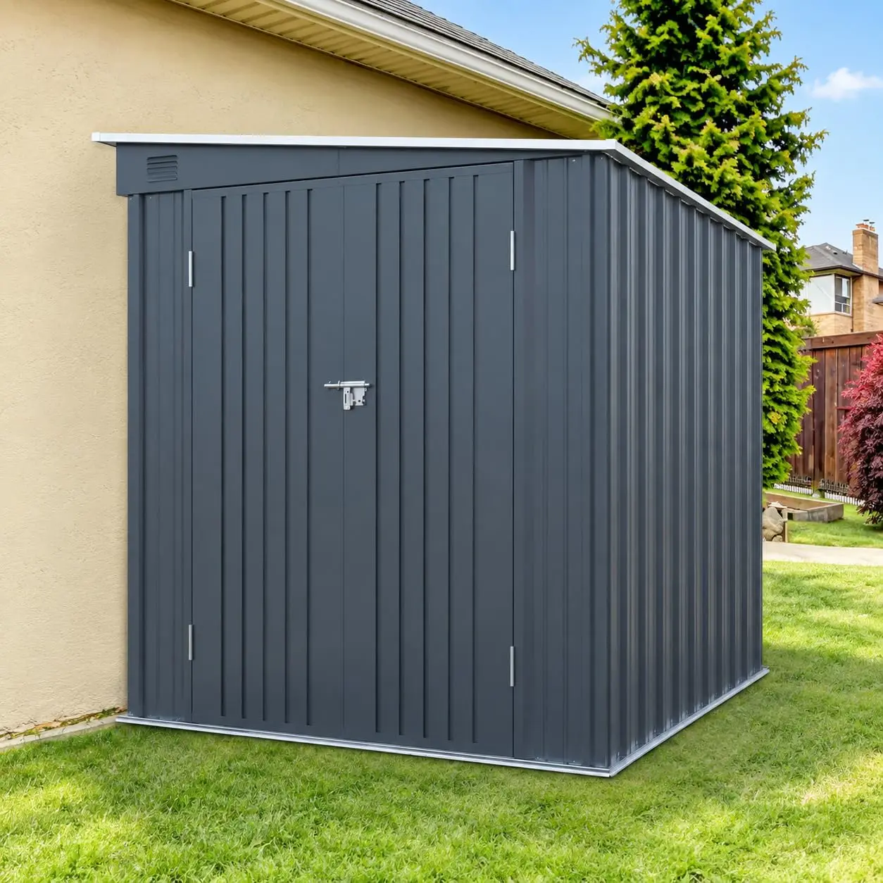 6x8 FT Metal Storage Shed Lean-to Outdoor Building with Lockable Doors & Translucent Roof No Floor Black, Customized