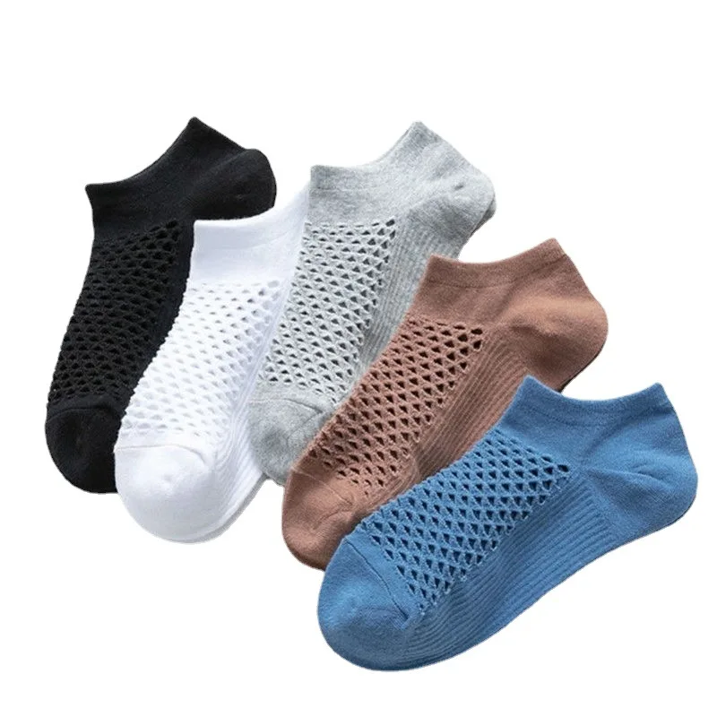 5 Pairs Spring Summer Solid Color Hole Socks Men Casual Soft Breathable Thin Mesh Low Tube Short Mesh Ankle Funny Male Sokken