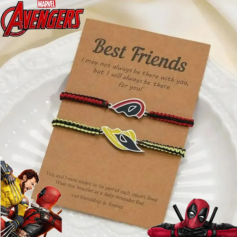 Marvel Deadpool and Wolverine Bracelet Disney Cartoon Couple Necklace Keychain Set Hand Knitted Best Brother Memorial Gift