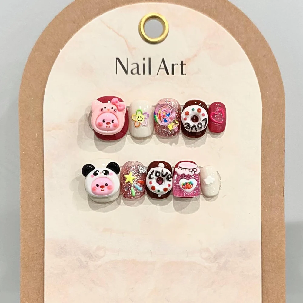 Handmade Kawaii Press on Nails Short Cute 3d Design Reusable Cartoon False Nails Full Cover Nail Art for Girl Desired Life Store