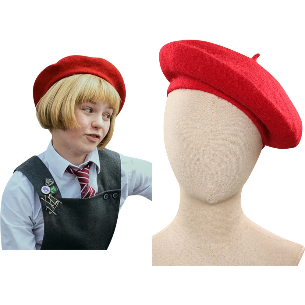 Adult Roald Dahl's Matilda the Musical Hortensia Cosplay Red Hat Cap Costume Accessories Outfits Halloween Carnival Party Prop