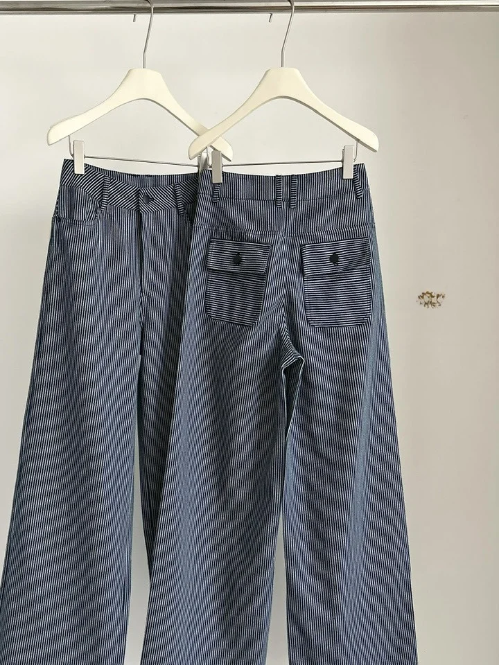 Blue Striped Wide Leg Jeans Women's Loose Casual Straight Cut Trousers Versatile Autumn New Sle Ladies Faion