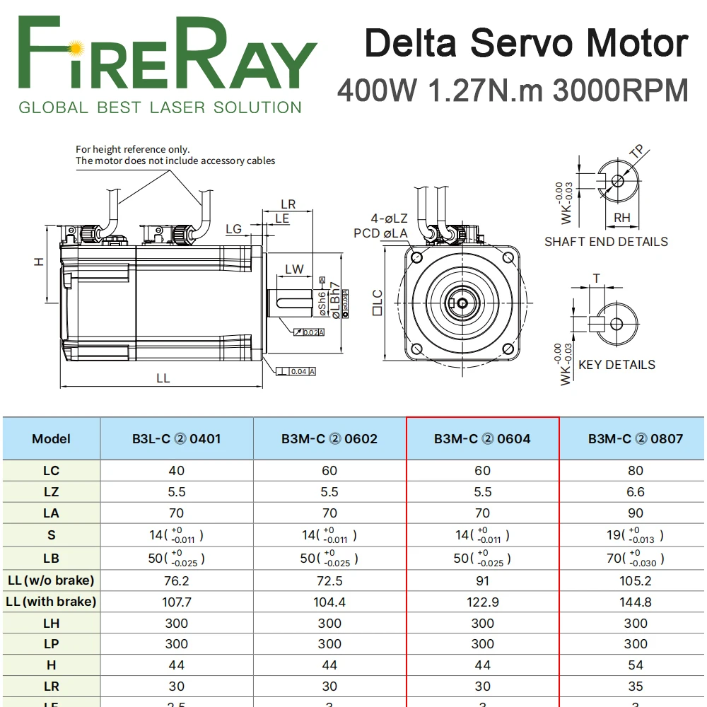 WaveTopSign Delta B3 400W AC Servo Motor Kits 3000RPM 1.27N.m ASD-B3-0421-L + ECM-B3M-CA0604RS1/SS1 Replaces B2 Series 400W