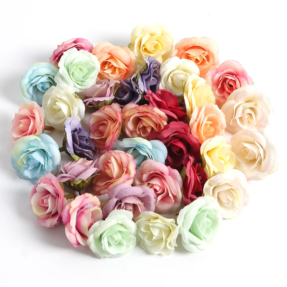 

10/20Pcs Rose Artificial Flowers Heads 3.5cm Fake Flowers for Home Decor Garden Wedding Decoration DIY Craft Garland Accessories