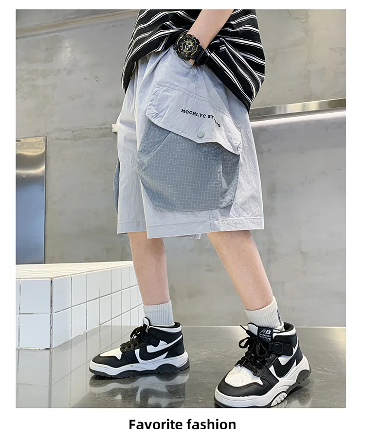 Kurze, stylische Sommer-Cargo-Shorts aus Baumwolle für Kinder und Jungen im Teenageralter, mit großer Seitentasche, neue lässige kurze Cargo-Hosen, 5-14 Jahre – Detail 11