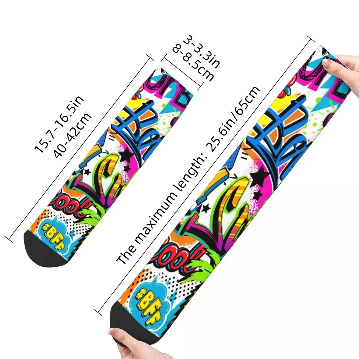 Retro Comics Pattern With Palm Tree Hand Roller Men's Socks Graffiti Art Pattern Unisex Street Style Printed Crew Sock Gift