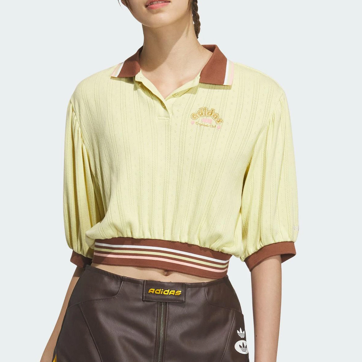 

Adidas Originals Women's Turn-Down Collar Classic Knit Cropped Short Sleeve JM8001