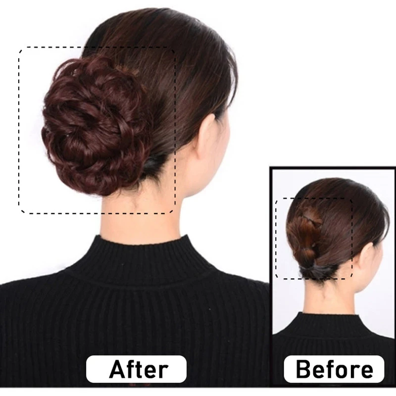 여성용 클립인 곱슬 가발 합성 섬유 클립인 가발 뱅 헤어스타일 도넛 가발