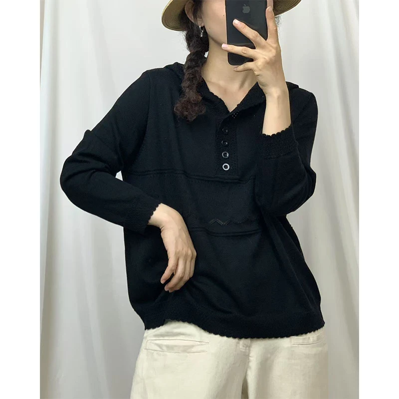 Masss Wasss marque 2025 automne pull ample femmes mode Vintage classique à capuche chandails dames de luxe élégant coton pulls