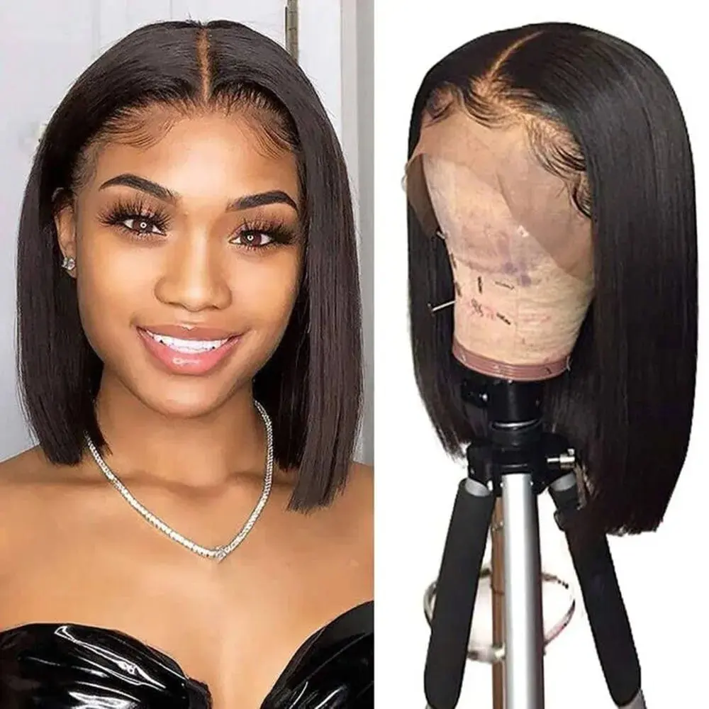 Rosabeauty Nature Color 13X4 HD Lace Frontal Wig Straight Short Bob Human Hair Wigs Glueless Brazilian For Women