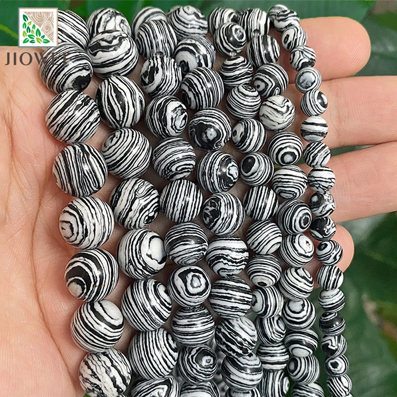Czarna koronka Biały kamień malachitowy Luźne okrągłe koraliki DIY Ręcznie robiona bransoletka Akcesoria do tworzenia biżuterii 15 "Strand 4 6 8 10 12 MM