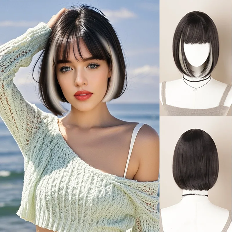 

New wig female bobo head collarbone hair Lisa same hanging ear dye simulated human hair natural full head cover