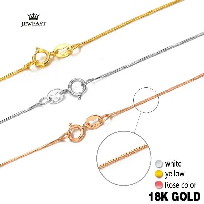 

18k Pure Gold Necklace Rose White Yellow Genuine Women Fine Simple Slim Thin Chains Hot Sale Matched For Any Pendant trendy new