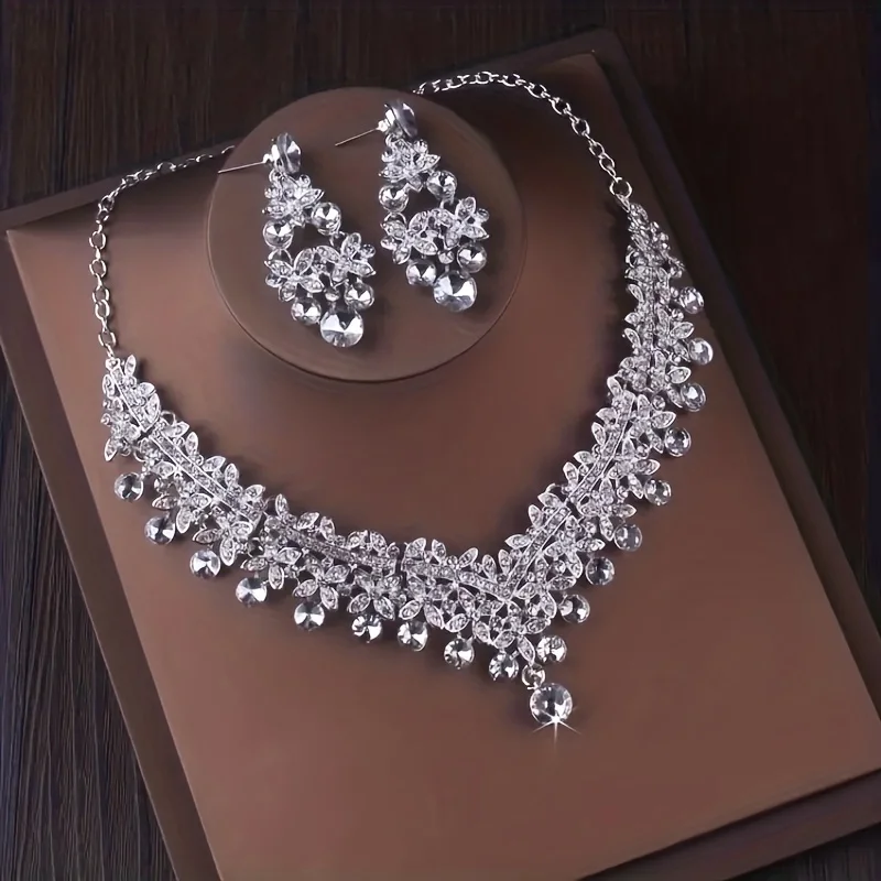 Luxury Crystal Crown Necklace Earring Set Rhinestone Bridal Jewelry Set Bridal Wedding Hair Accessories Jewelry Crown Tiara Gift