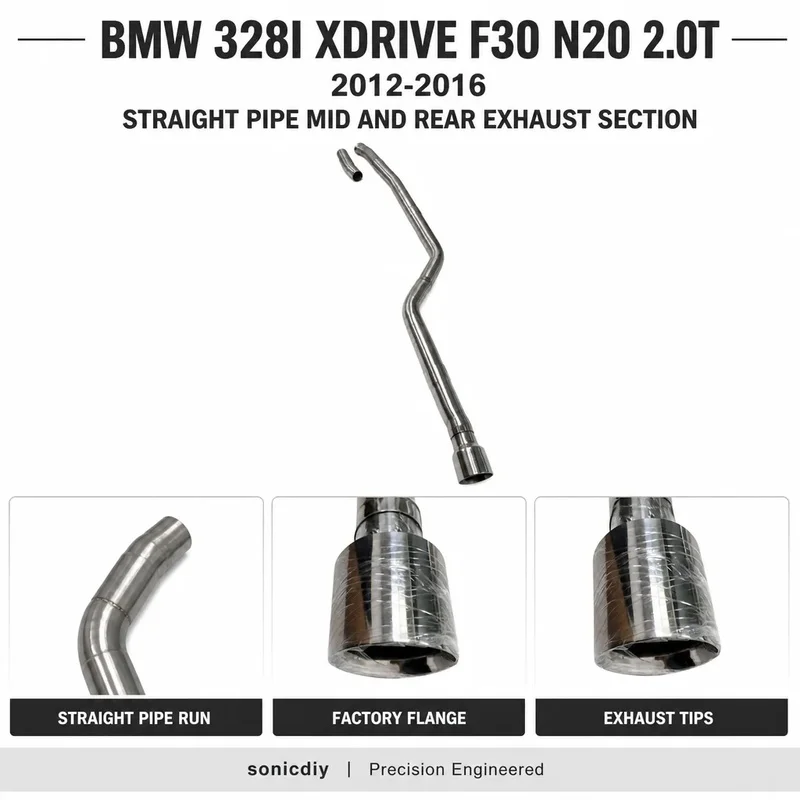Performance Straight Pipe Exhaust for BMW 328i XDrive F30 N20 Turbo 2012 - 2016 Mid Rear Section Stainless Direct Fit